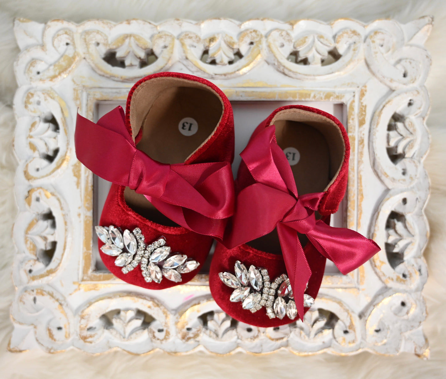 Crystal red velvet baby shoes