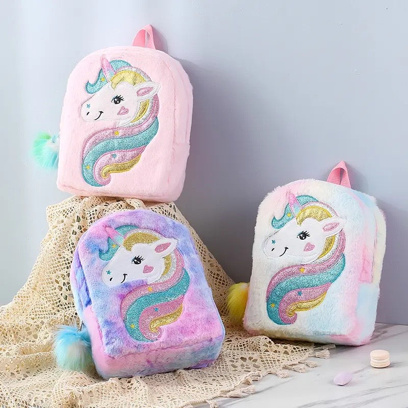 Pastel unicorn plush backpack