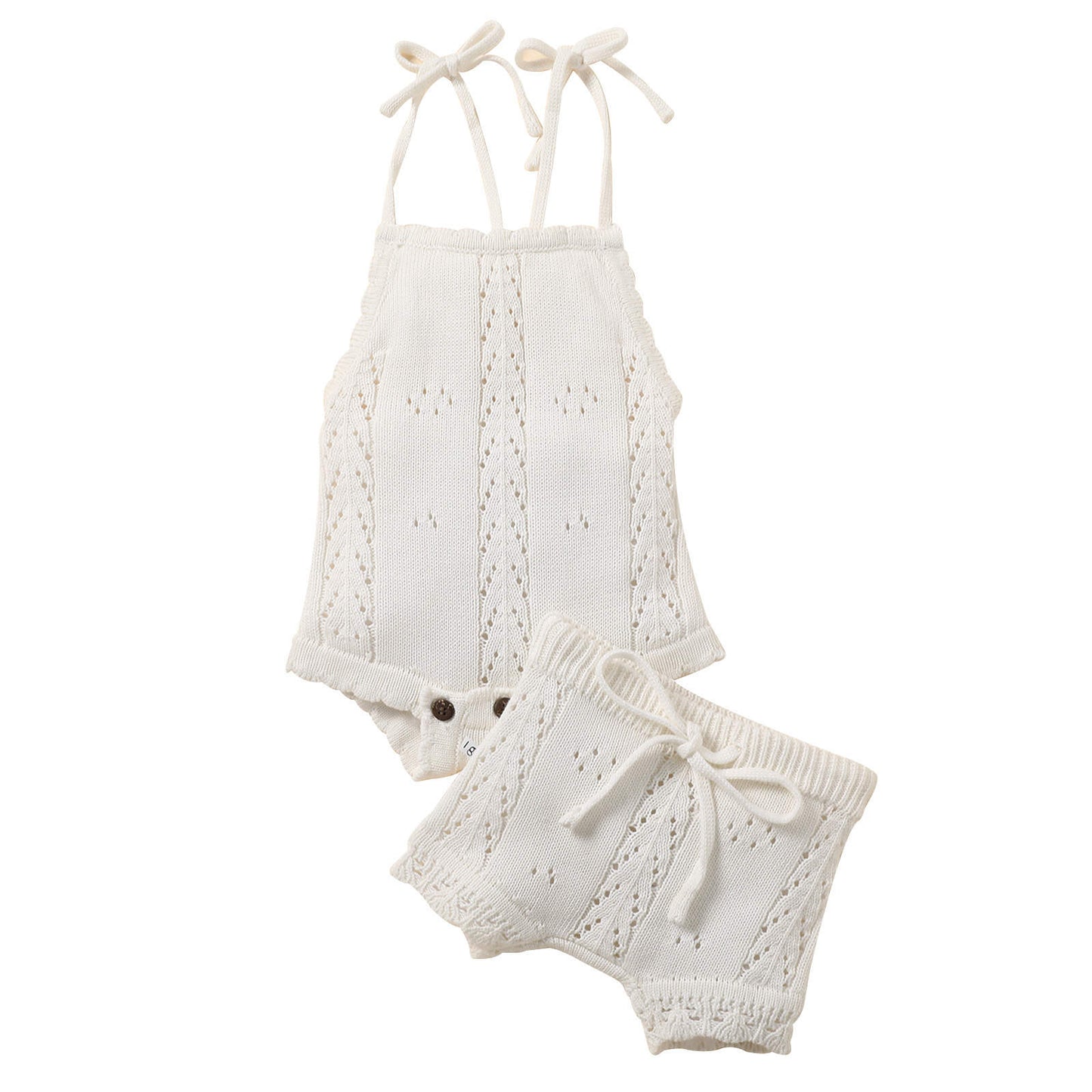 KNITTED ROMPER AND BLOOMERS SET IN WHITE