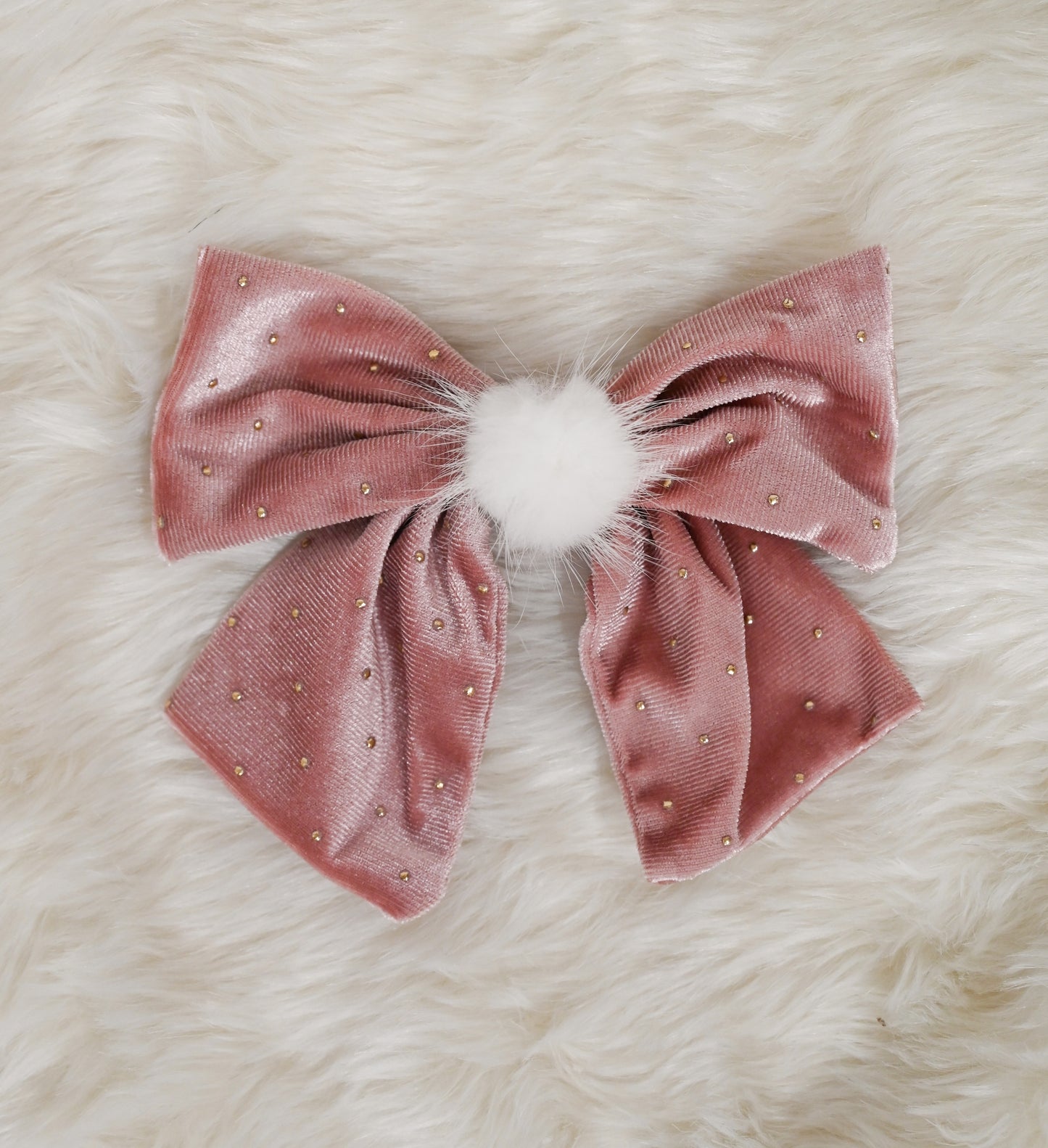 Dusty rose velvet bow with pom pom