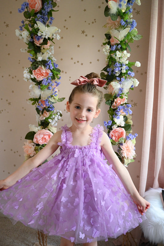 Lavender Butterfly appliqué dress