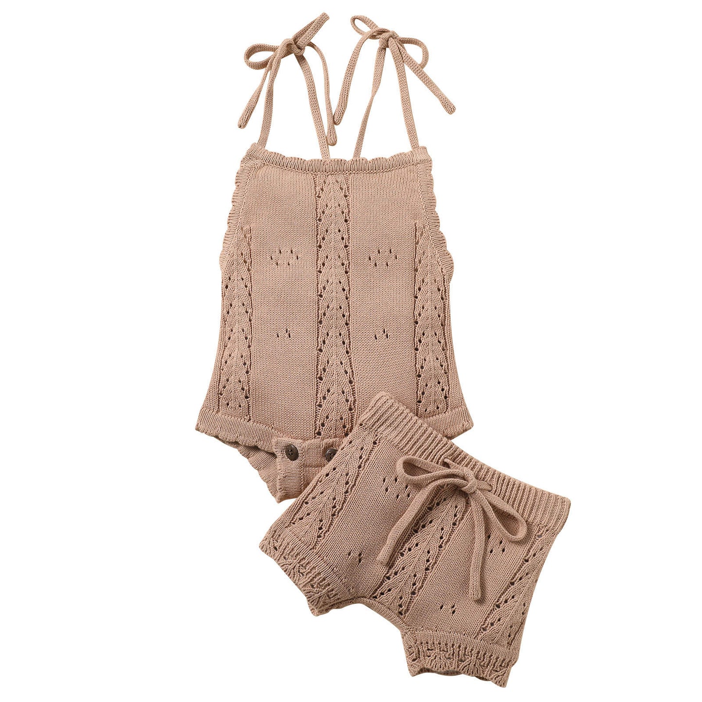 KNITTED ROMPER AND BLOOMERS SET IN ROSE