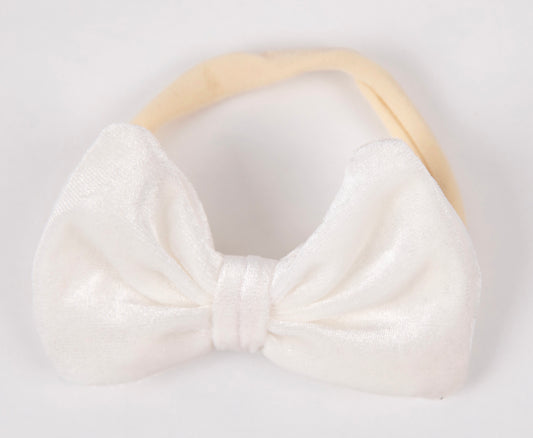 WHITE VELVET BOW HEADBAND