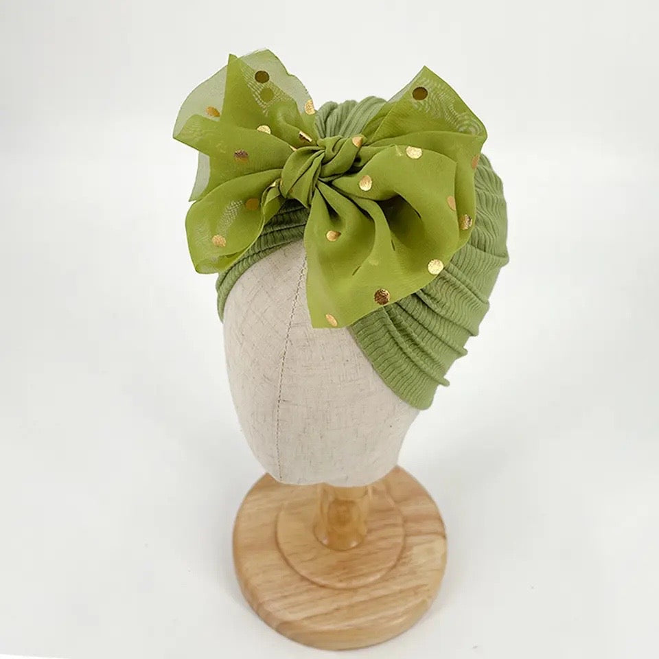 Mint confetti bow baby turban