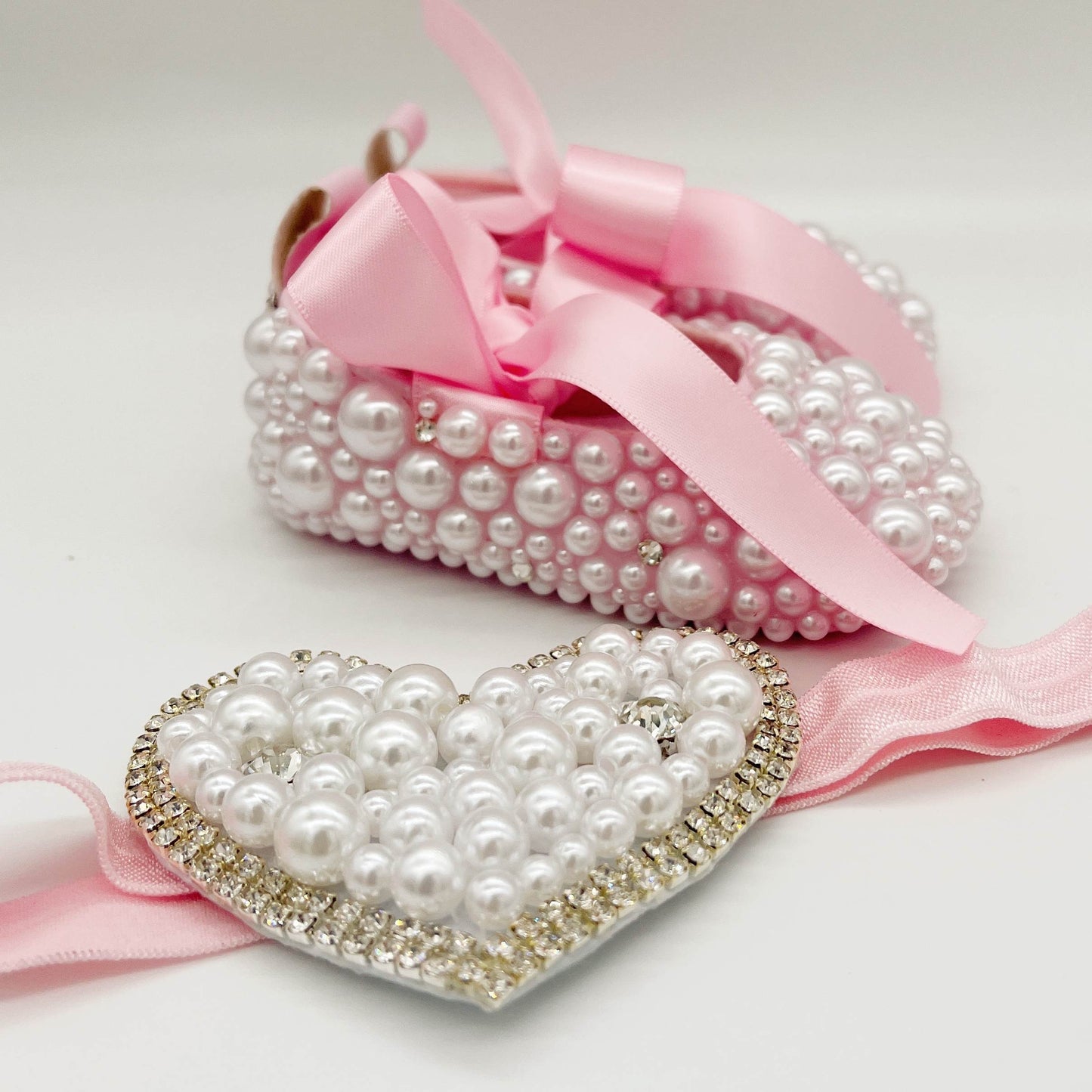 Pearly baby shoes and headband - pink