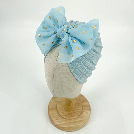 Blue confetti bow baby turban