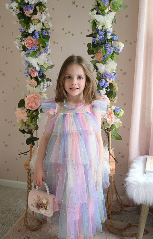 Rainbow 3 layered tulle dress