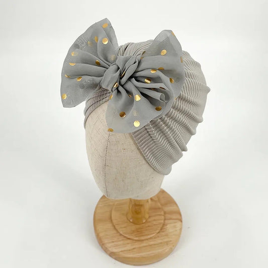 Grey confetti bow baby turban