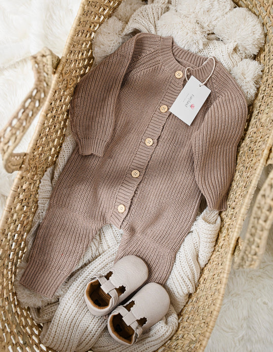 Knit romper in brown