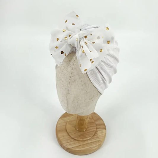 White confetti bow baby turban
