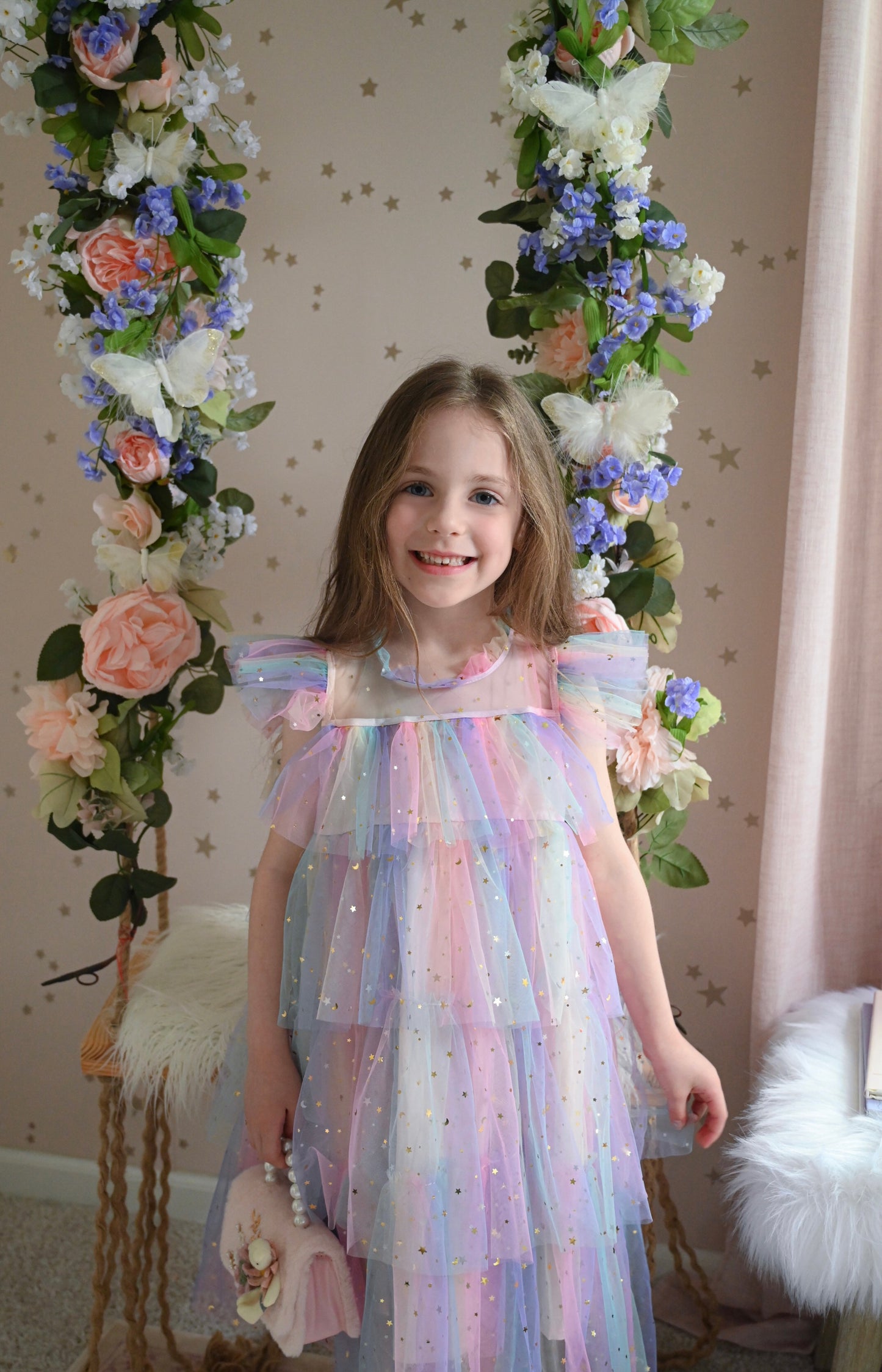 Rainbow 3 layered tulle dress