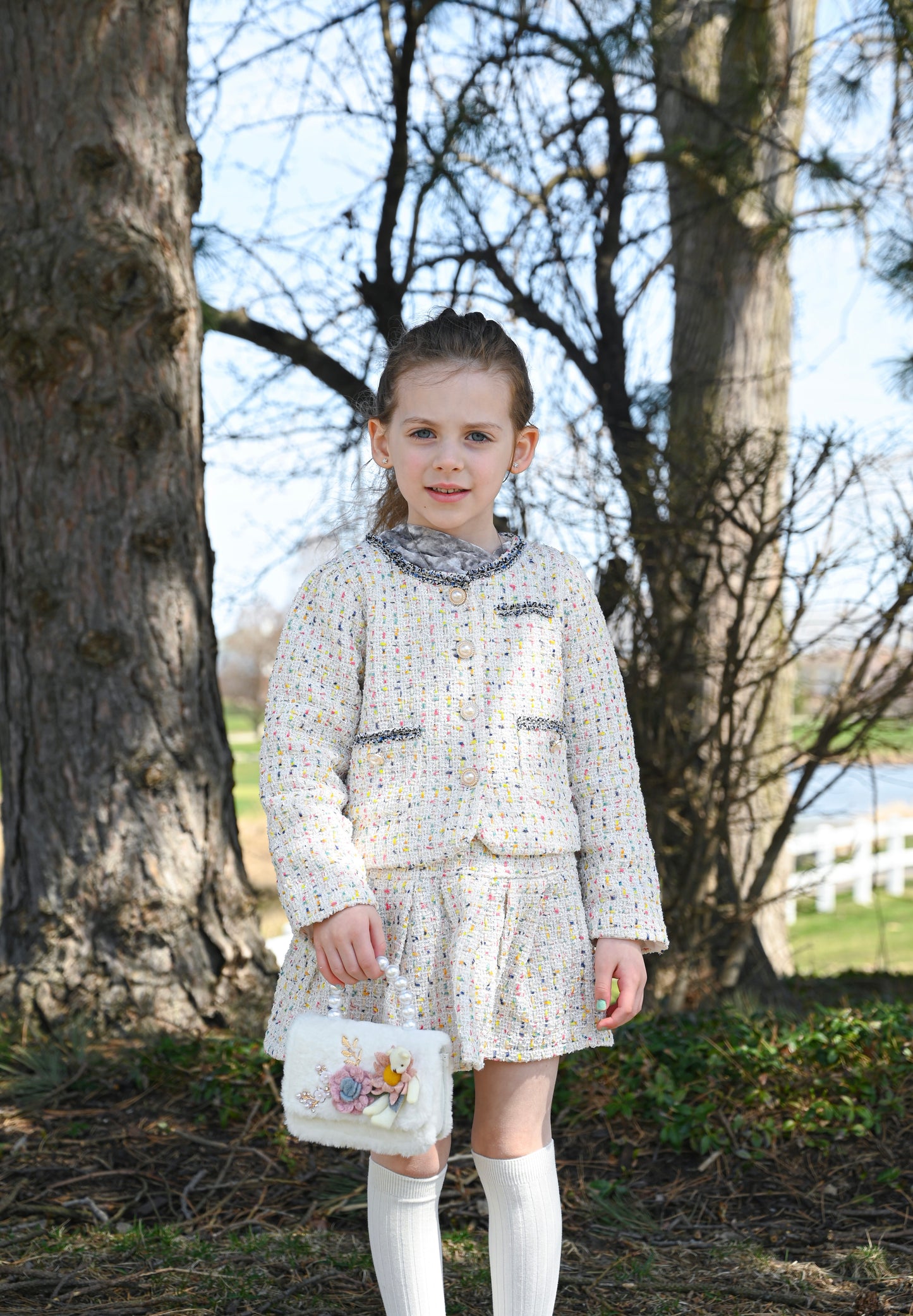 Cream puff tweed two piece set