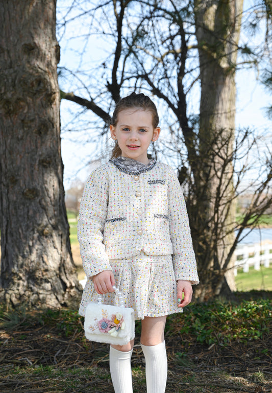 Cream puff tweed two piece set