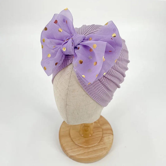 Lavender confetti bow baby turban