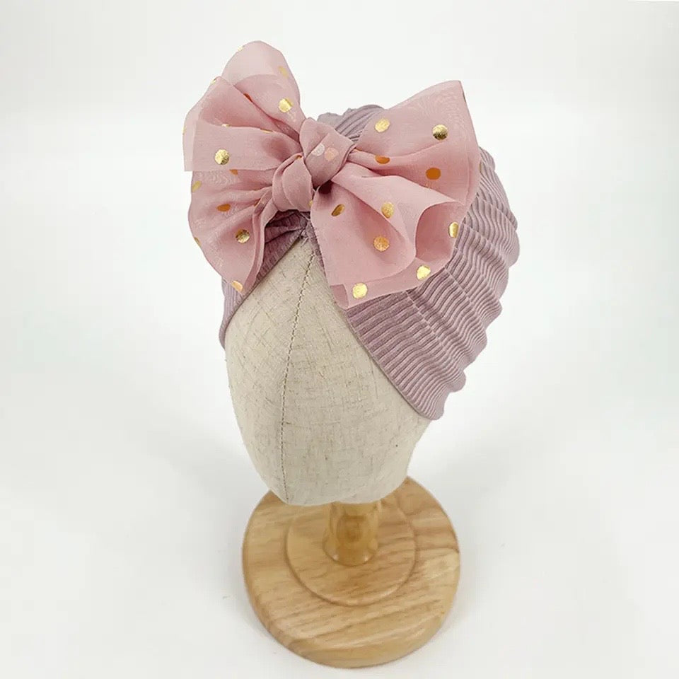 Dusty rose confetti bow baby turban