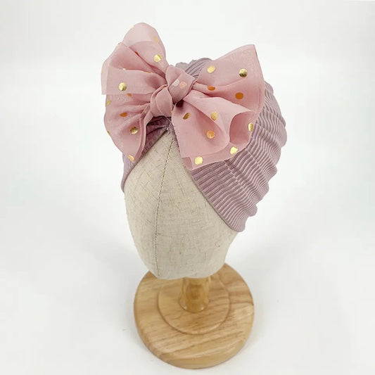 Dusty rose confetti bow baby turban