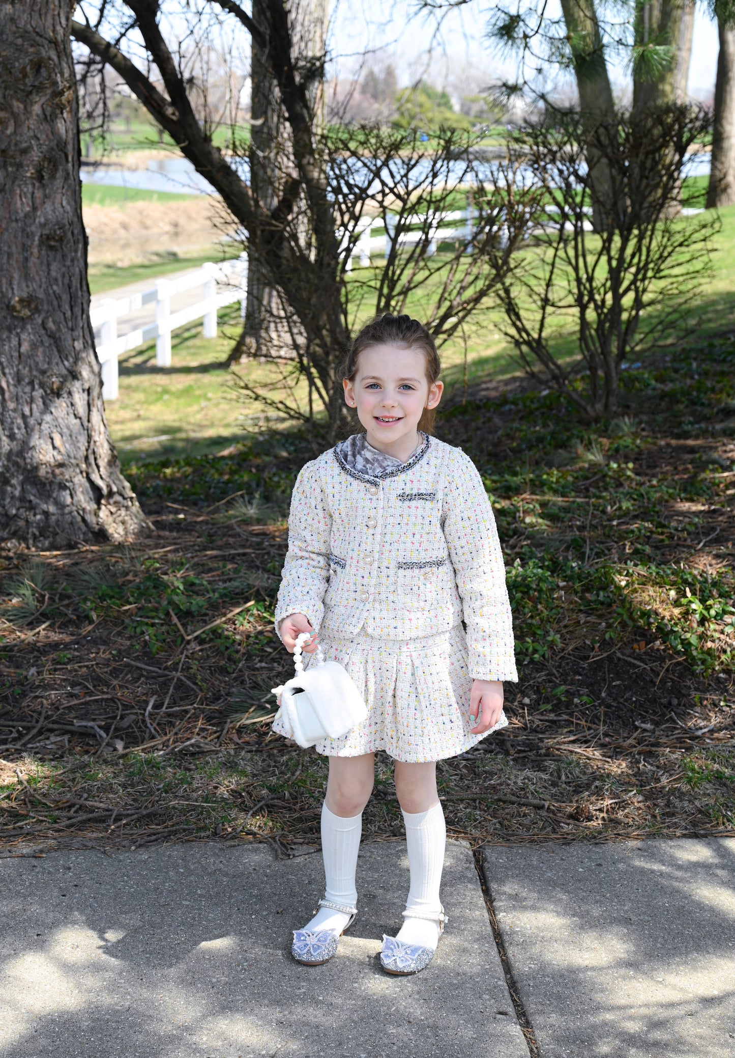 Cream puff tweed two piece set