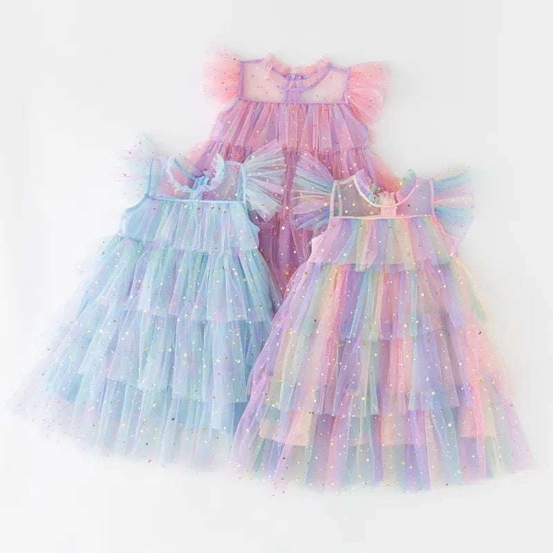 Rainbow 3 layered tulle dress