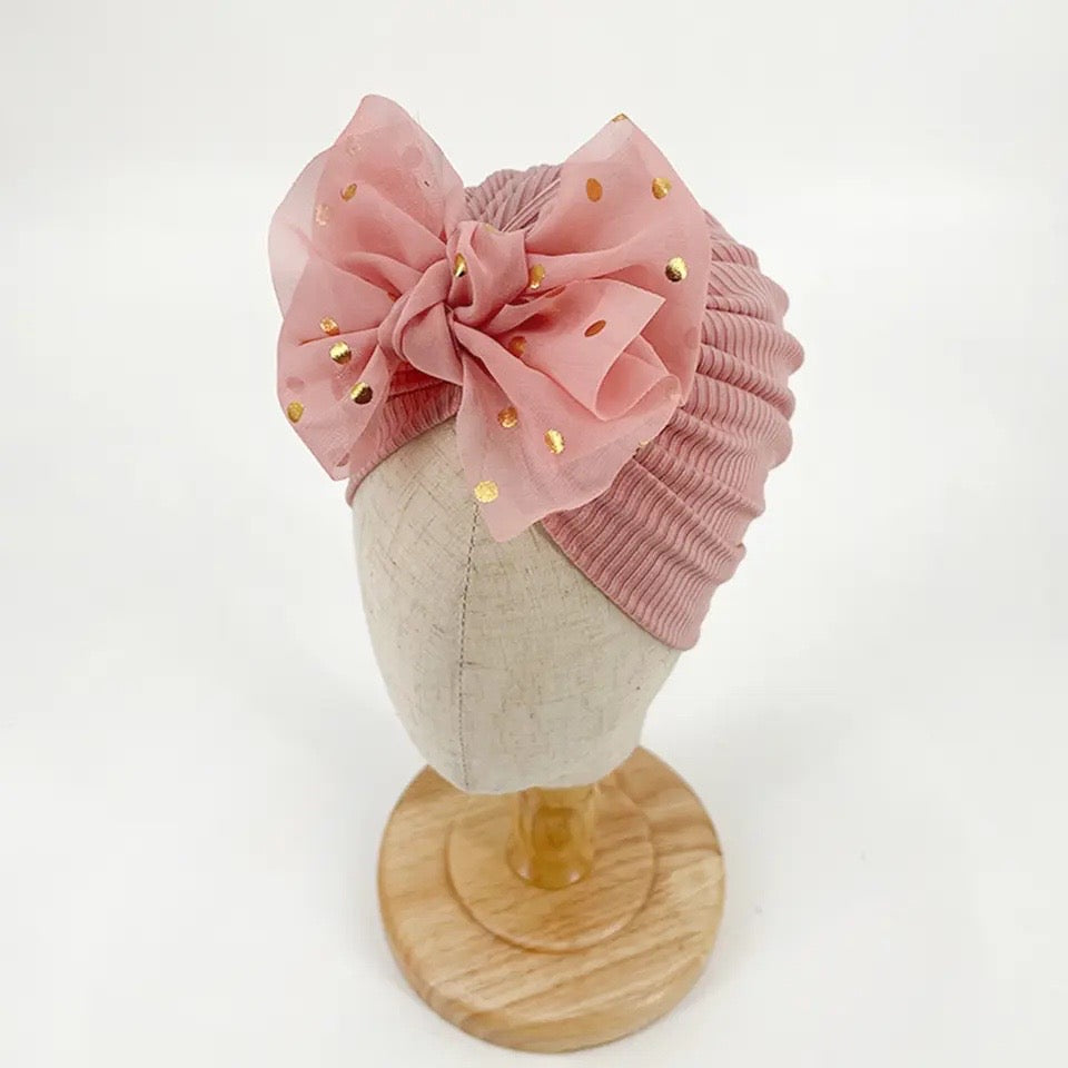Pink confetti bow baby turban