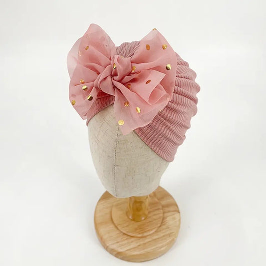 Pink confetti bow baby turban