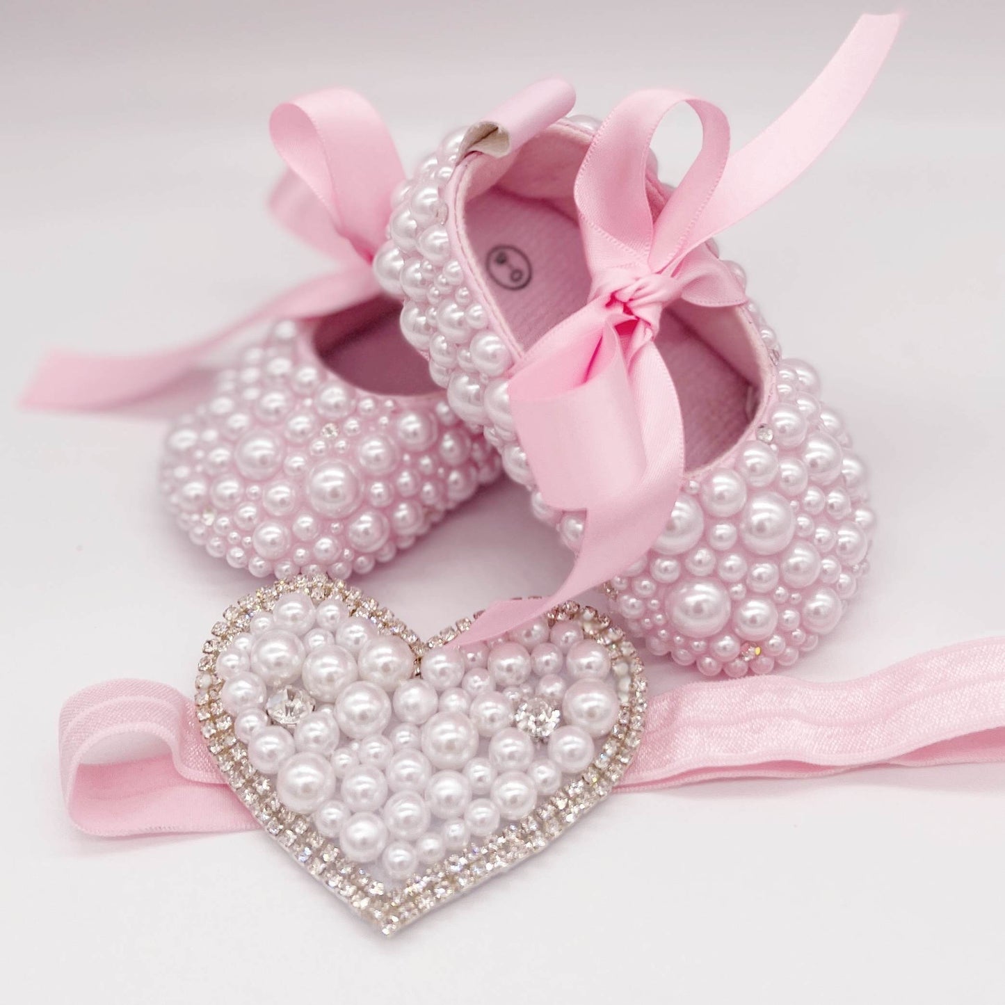 Pearly baby shoes and headband - pink